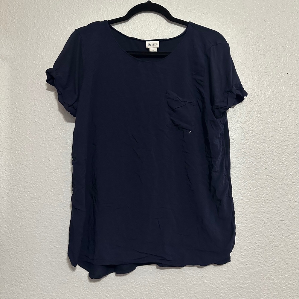 Stylus Womens XL Navy Blue Short Sleeve Pocket Tee Rayon Scoop Neck T-Shirt